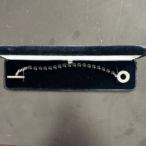 Black Bracelet with Silver Circle Charm